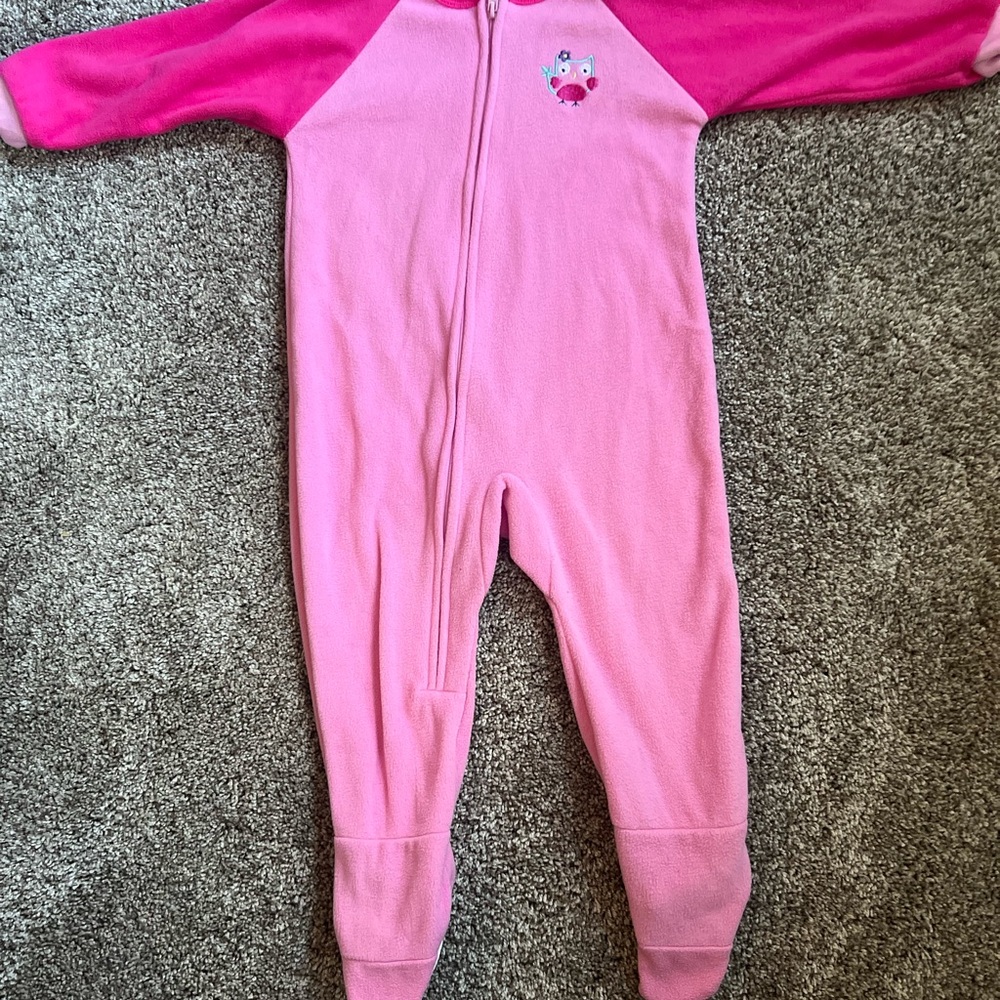Pink Fleece Baby Onesie with Bear Patch